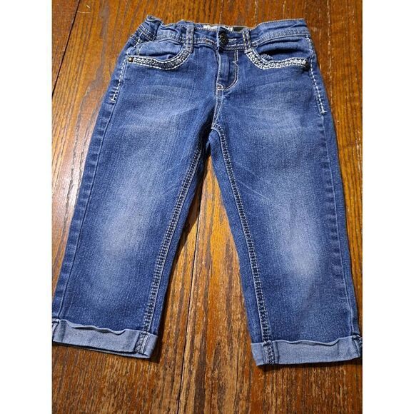 Girls Size 10 Imperial Star Adjustable Waist Denim Blue Jean Capri Cuffed Hem - Picture 1 of 6
